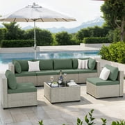 Amopatio 7 Pieces Patio Conversation Set, Outdoor Sectional PE Rattan Wicker Furniture Seat,GREEN