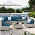 thumbnail image 1 of Amopatio 7 Pieces Patio Conversation Set, Outdoor Sectional PE Rattan Wicker Furniture Seat,Peacock Blue, 1 of 8