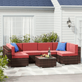 thumbnail image 1 of Amopatio 7 Pieces Patio Conversation Set, Outdoor Sectional PE Rattan Wicker Furniture Seat,Red, 1 of 7