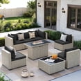 thumbnail image 1 of Amopatio 8 Pieces Patio Conversation Set With Firepit, Outdoor Sectional PE Rattan Wicker Furniture Seat,BLACK, 1 of 11