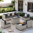 thumbnail image 1 of Amopatio 8 Pieces Patio Conversation Set With Firepit, Outdoor Sectional PE Rattan Wicker Furniture Seat,GRAY, 1 of 11