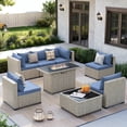 thumbnail image 1 of Amopatio 8 Pieces Patio Conversation Set With Firepit, Outdoor Sectional PE Rattan Wicker Furniture Seat,Haze Blue, 1 of 12