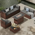 thumbnail image 1 of Amopatio 8 Pieces Patio Furniture Set with Fire Pit Table, Outdoor Furniture Sectional Rattan Sofa with Slanted Back, Patio Couch with Glass Coffee Table for Backyard Garden (Dark Grey), 1 of 10