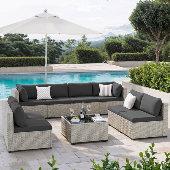 Amopatio 9 Pieces Patio Conversation Set, Outdoor Sectional PE Rattan Wicker Furniture Seat,GRAY