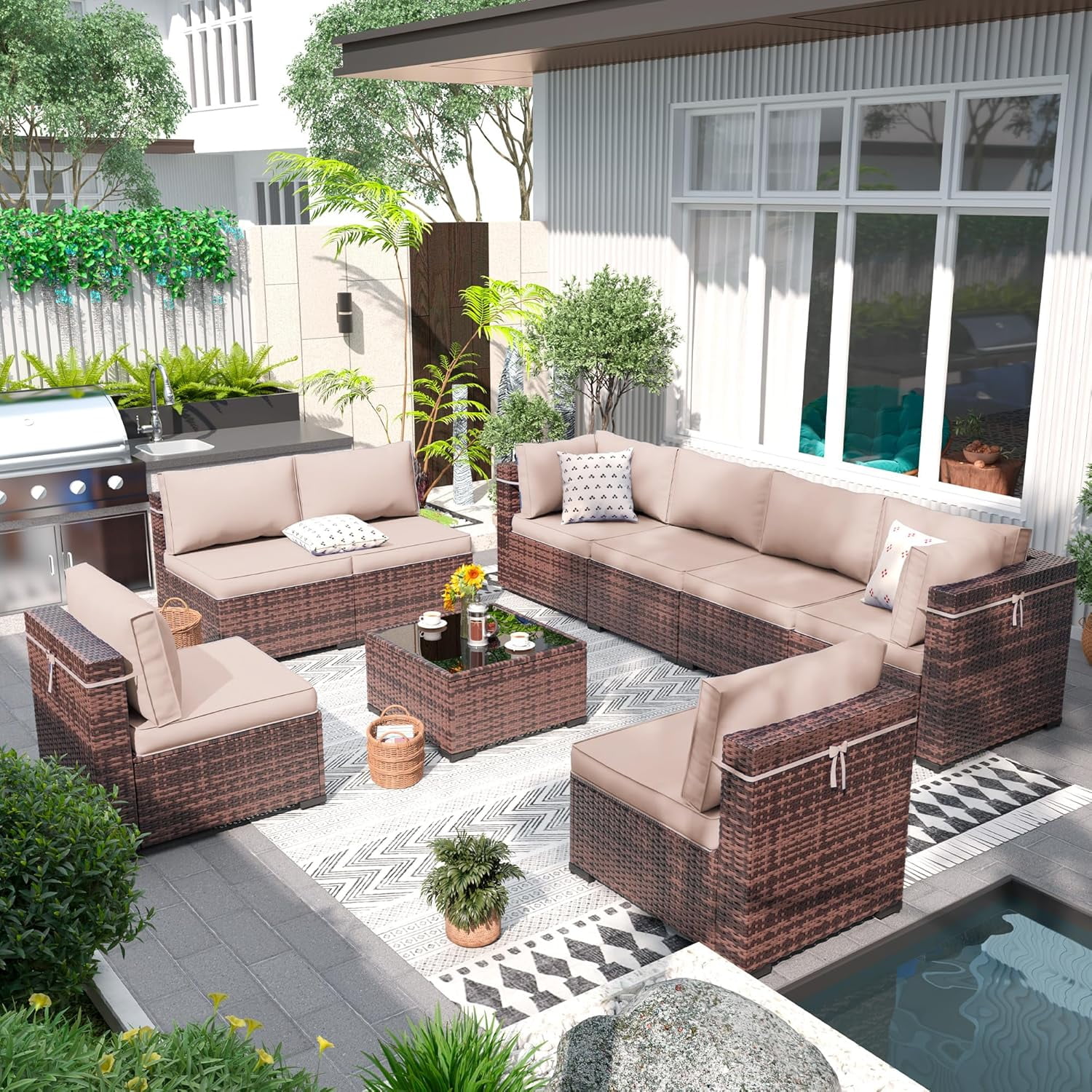 Del amo 4 piece wicker patio set with cushions hotsell
