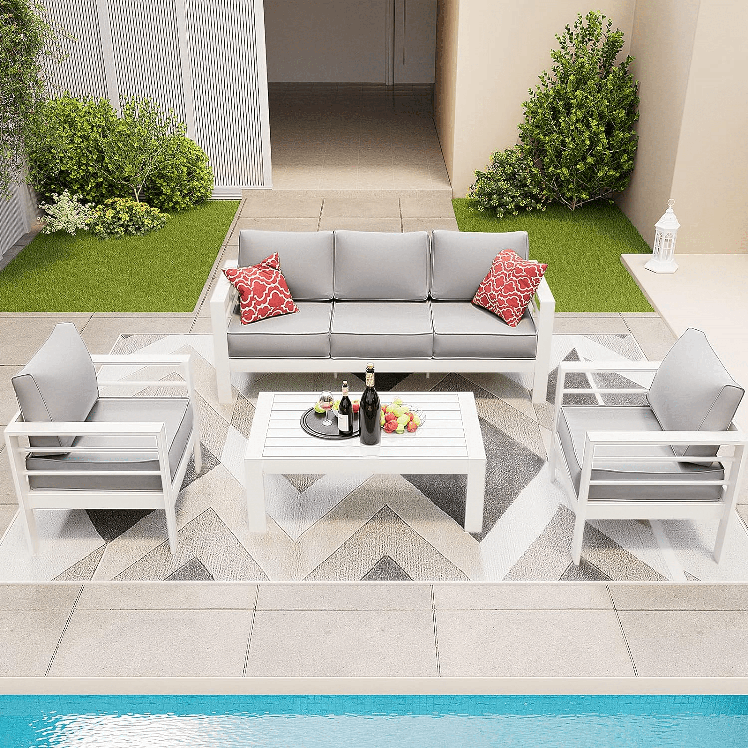 Amopatio Aluminum Patio Furniture Set, 6 Pieces Modern Patio Conversation Sets, Outdoor