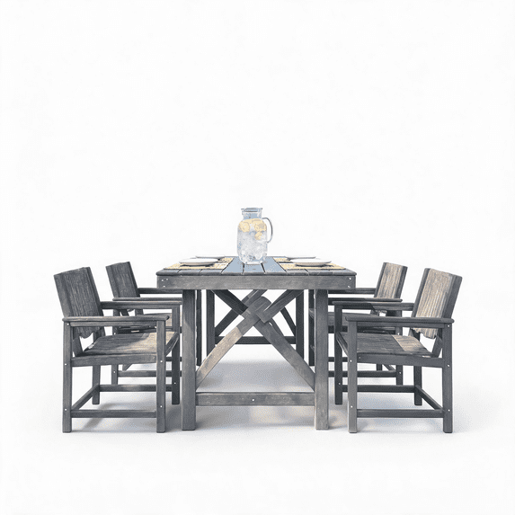 Amopatio HDPE Outdoor Dinning Chairs, Heavy Duty Patio Chairs Set of 4,All-Weather Textilene Backrest Chairs with Dining Table for Garden, Backyard, Porch, Grey