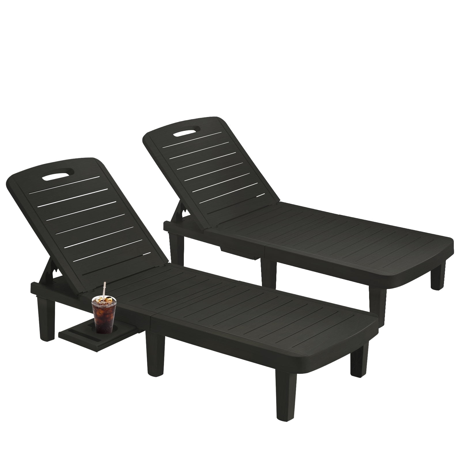 Amopatio Oversized Outdoor Chairse Lounge Chair Set of 2, 5-Level Adjustment Backrest, Extra Widen Chaise with Cup Holder Easy Assembly for Pool Beach Garden