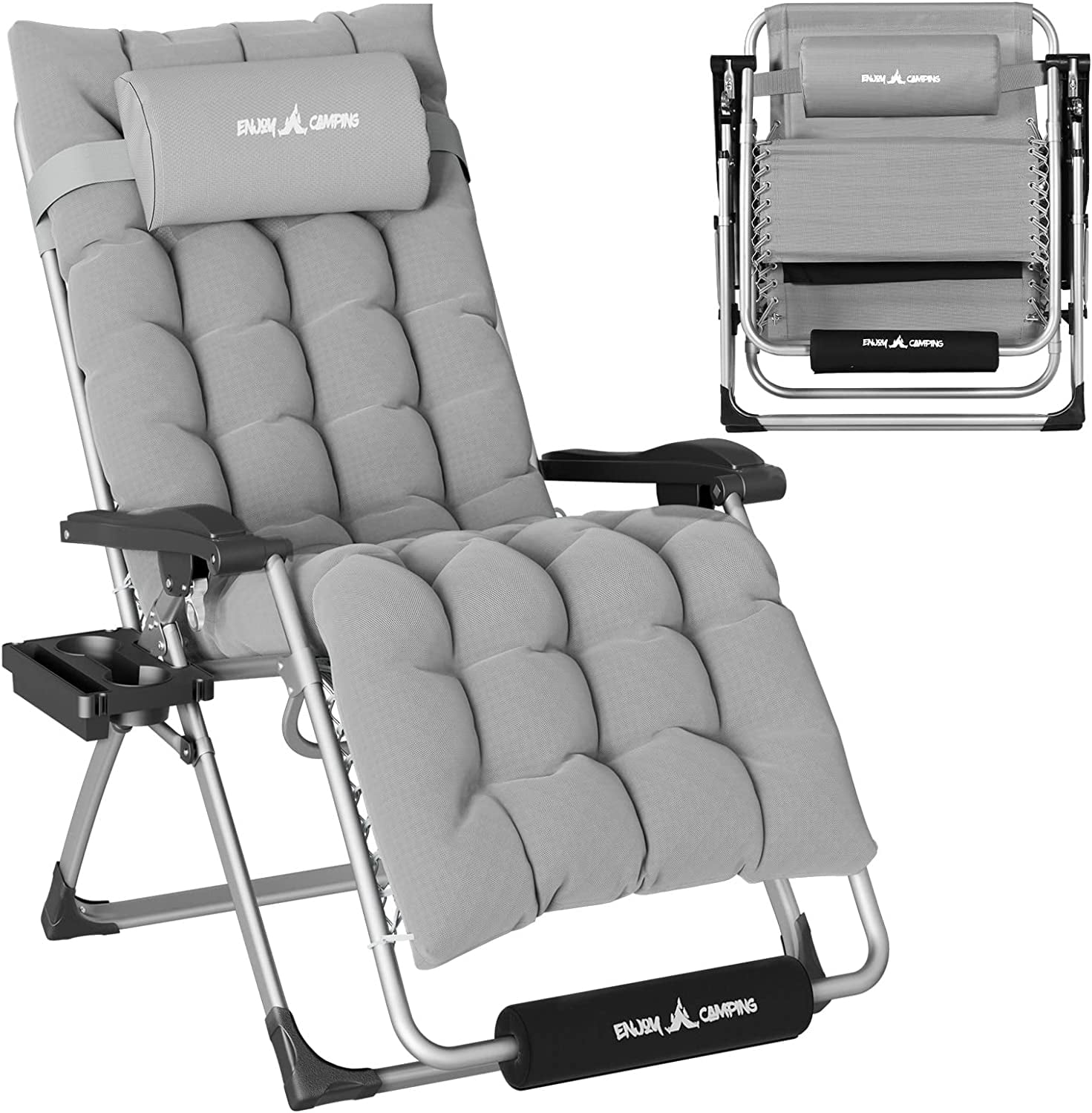 Amopatio XL 29In Zero Gravity Chair Outdoor Adjustable Recliner with Cushion Supports 500LB Grey Walmart