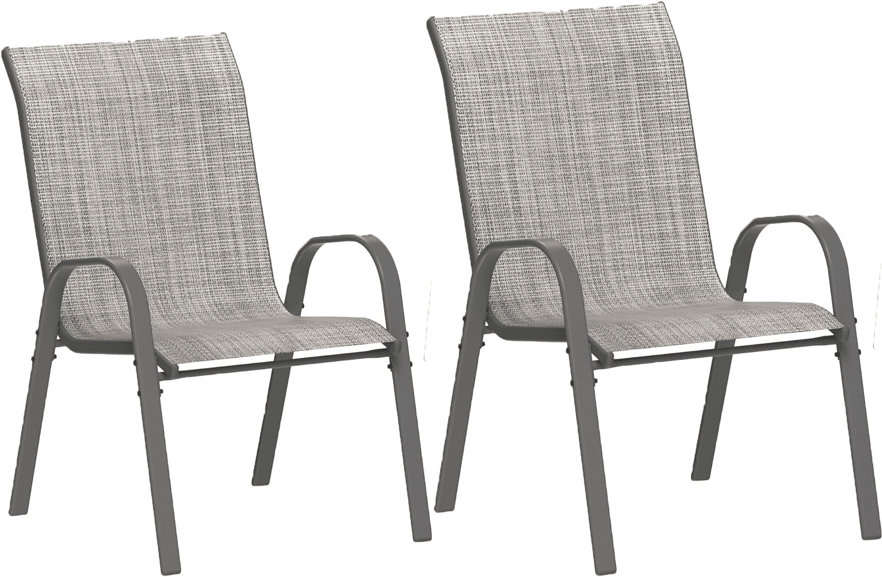 Set of 2 Gray Steel Frame Outdoor Dining Chairs