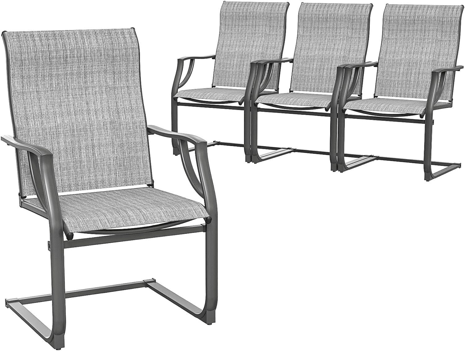 Gray Metal and Textilene Outdoor Patio Dining Chairs Set of 4