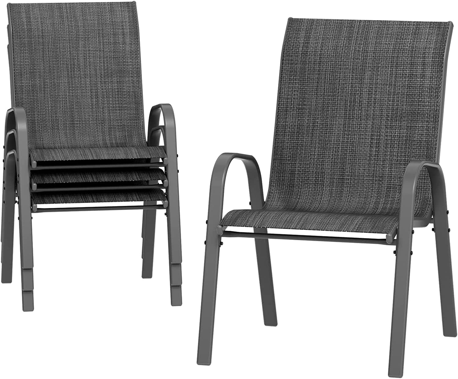 Gray Stackable Steel Frame Outdoor Dining Armchairs, Set of 4