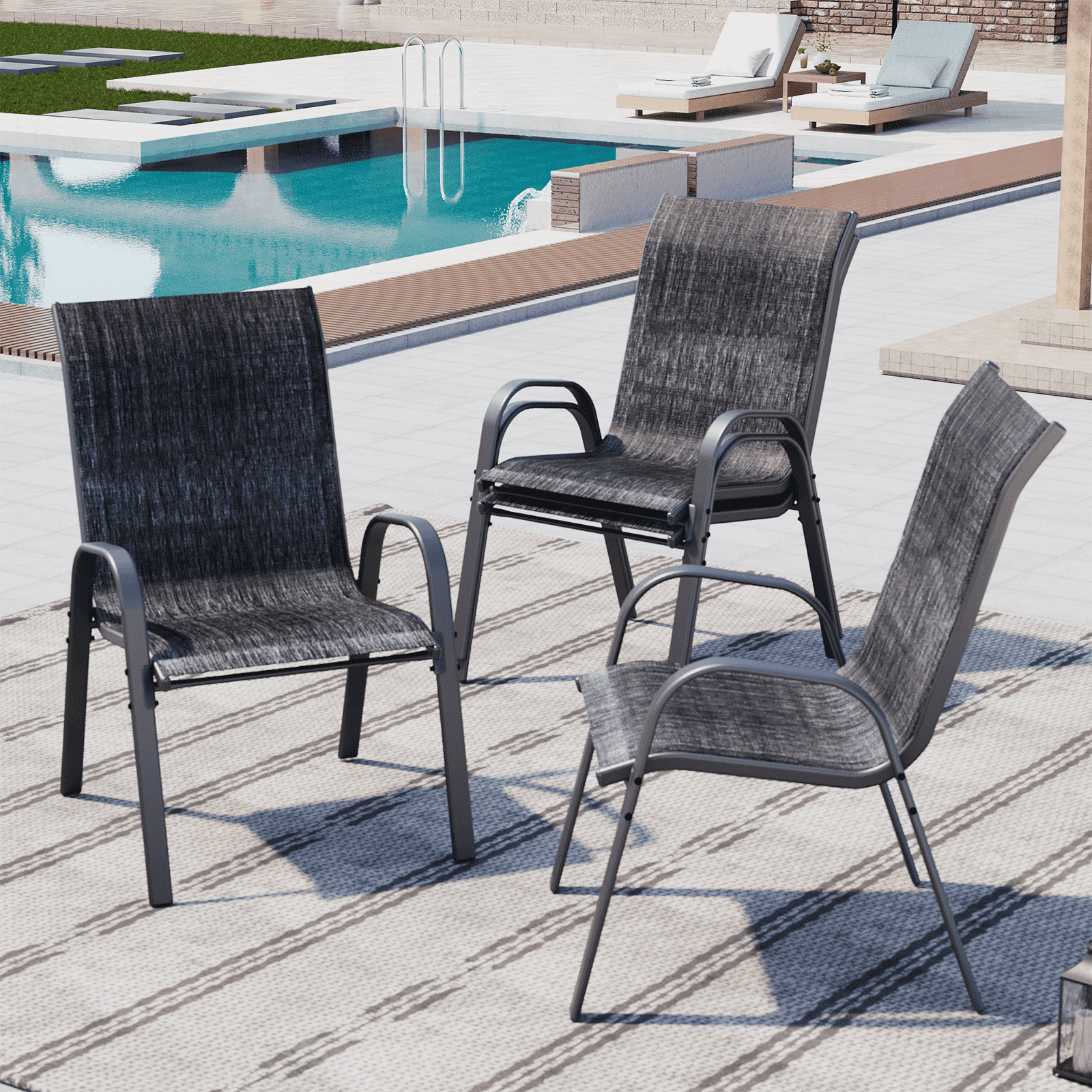 AMOPATIO Patio Chairs Set of 4, Outdoor Stackable Dining Chairs for All Weather, Breathable Garden Outdoor Furniture for Backyard Deck, Dark Gray