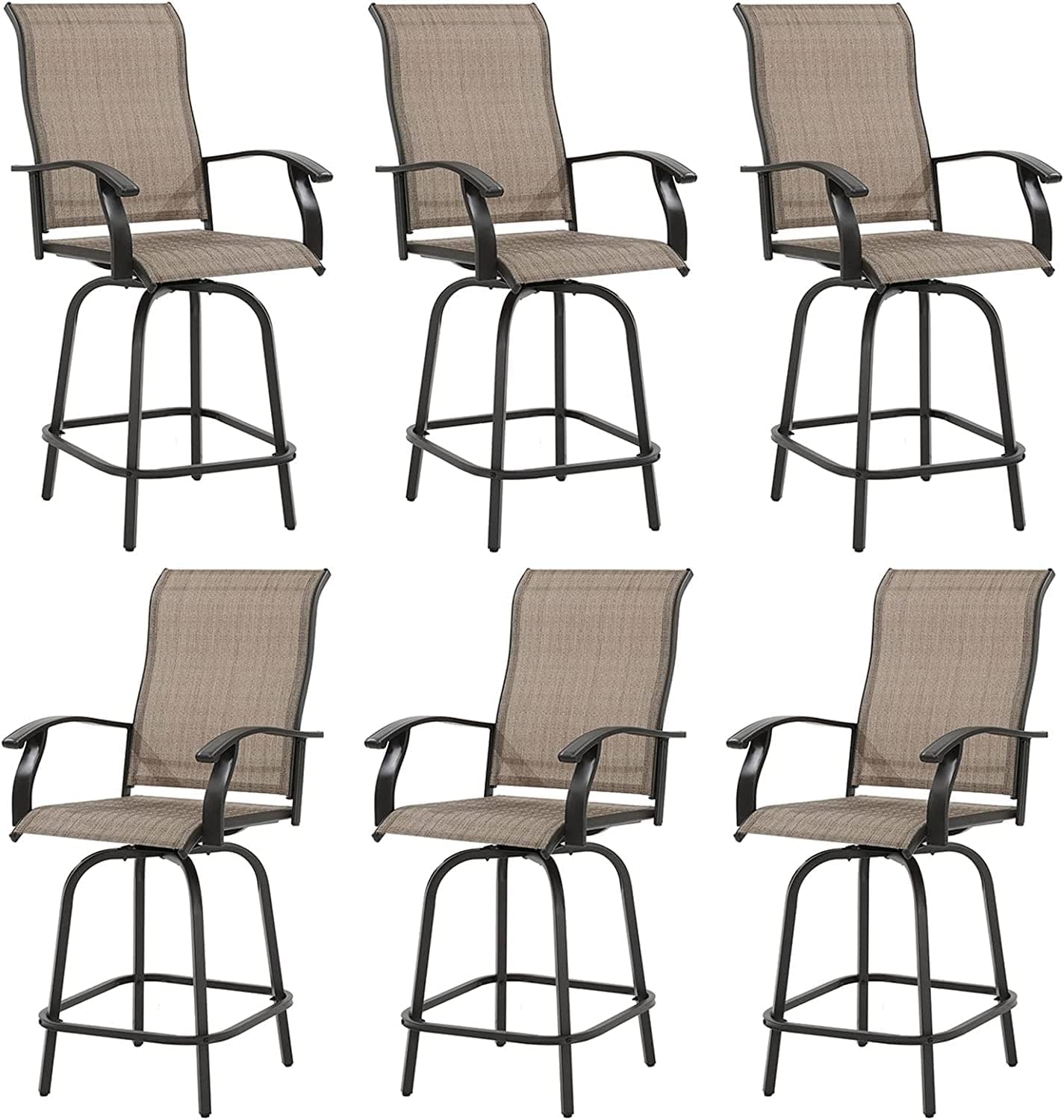 Amopatio Patio Swivel Bar Stools Set of 6, Outdoor Bar Height Patio