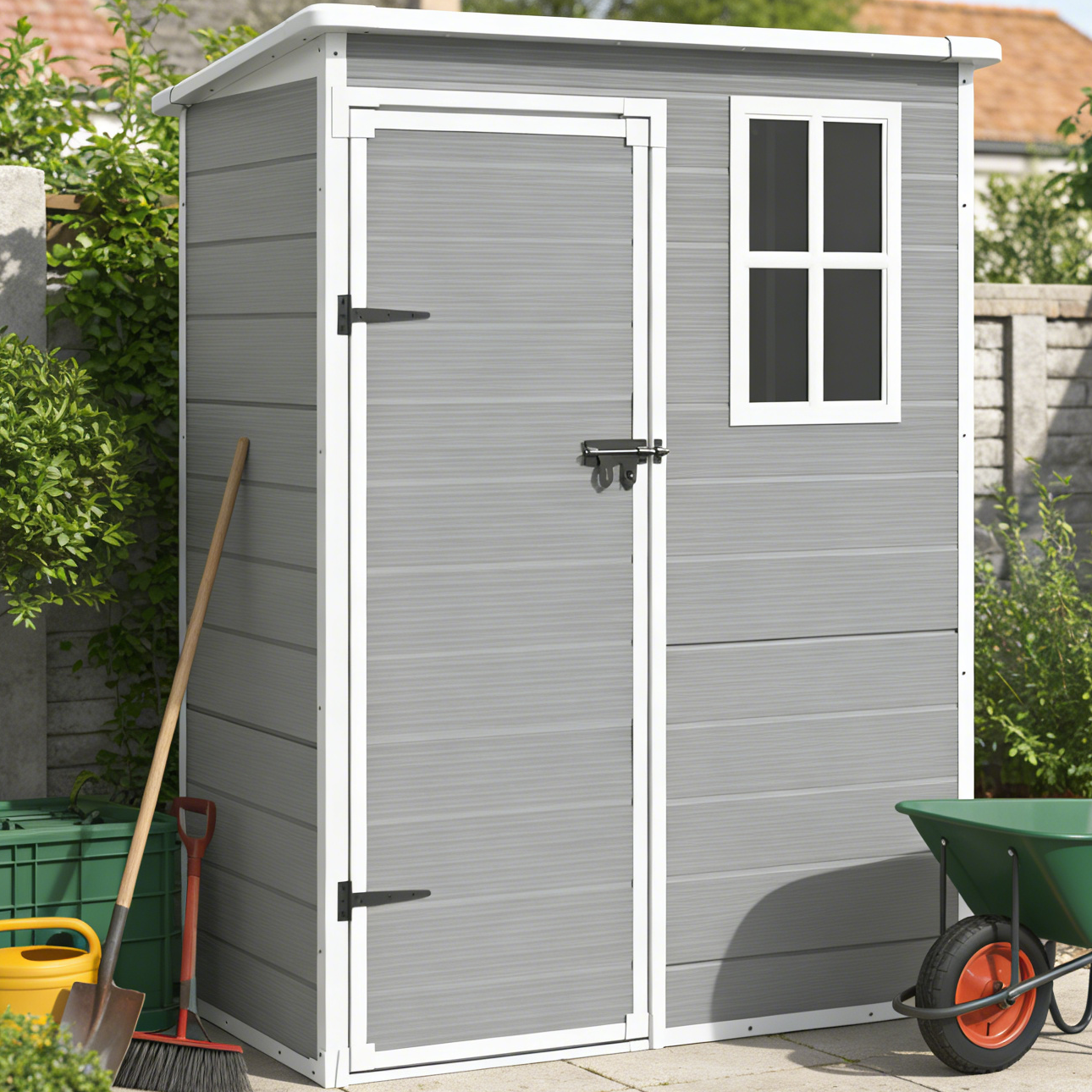 Amopatio, Storage Shed, 5'x3', Gray and White Resin Outdoor Storage ...