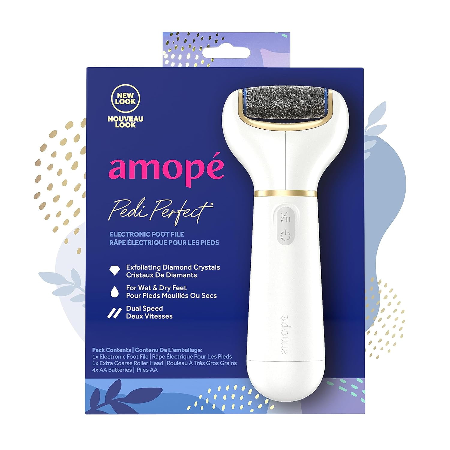 Amope Pedi Perfect Electronic Foot File with Diamond Crystals, Removes Hard & Dead Skin, 1Ct