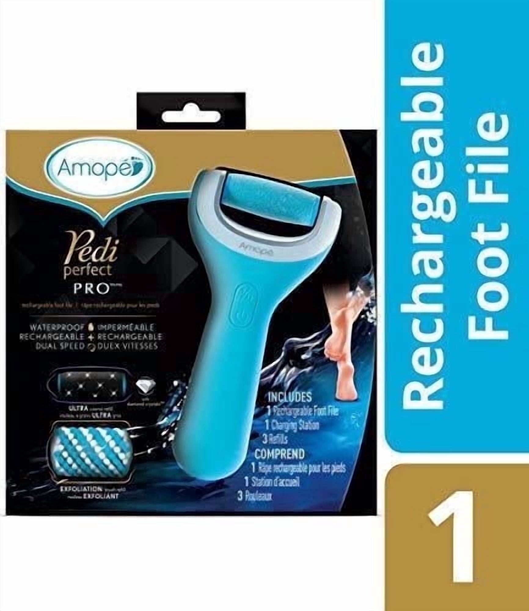 Amope Pedi Perfect Wet & Dry Rechargeable Foot File, Regular Coarse