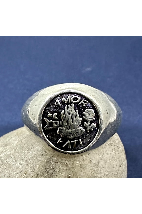 Amor Fati Signet Ring: Oxidized Sterling Silver Stoic Jewelry