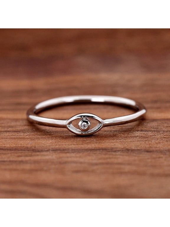 0.4 Ct Round Brilliant Cut Evil Eye Lab-Created Simulated Diamond Ring 14K White Gold Plated for Women