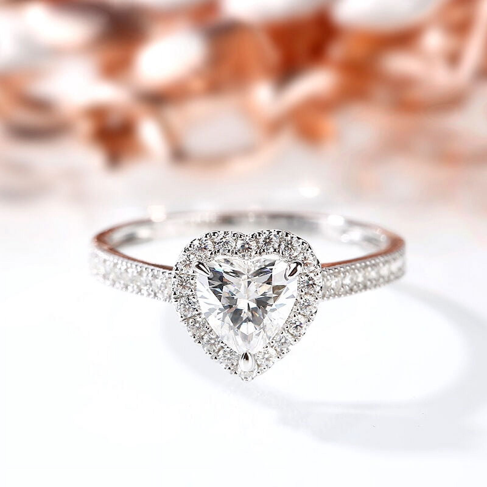 Stacking Solitaire Rings Amor Jewel 1.6 Ct Heart Cut Lab-Created Simulated Diamond Solitaire ...