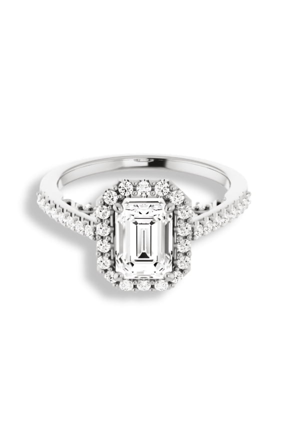 1.8 Ct Emerald Cut Diamond Ring for Women's - 14K White Gold Plated Rings for Women - Halo Wedding Ring for Her - Diamond Engagement Ring Clearance for Women - Proposal Anniversary Rings