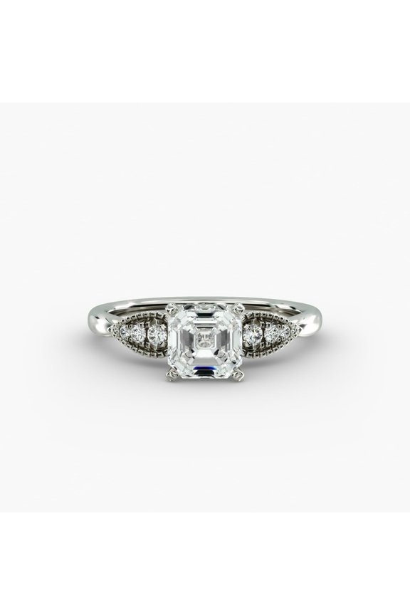 14K White Gold Plated Diamond Wedding Anniversary Ring - Excellent 1.8 Ct Asscher Cut Lab Created Diamond Wedding Anniversary Ring - Diamond Birthday Gifts - Bridal Ring for Wedding Gift