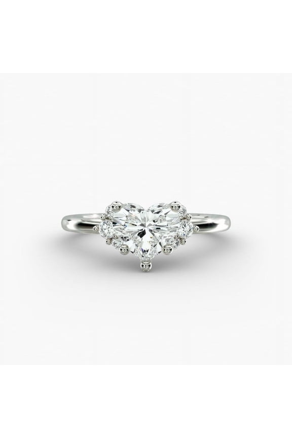 14K White Gold Plated Ring - Excellent 1.7 Ct Heart Cut Diamond Ring - Side Stone Multi Diamond Engagement Ring for Women's - Forever Diamond Ring for Women's - Graduation Gift for Her