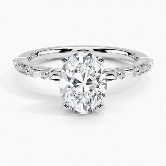 Amor Jewel 14K White Gold Plated Ringss - Lab Created Oval Cut 2.1 Ct Multi Diamond Ring - Solitaire with Accent Wedding Diamond Rings - Birthday Gift for Wife - Anniversary Gifts for Her