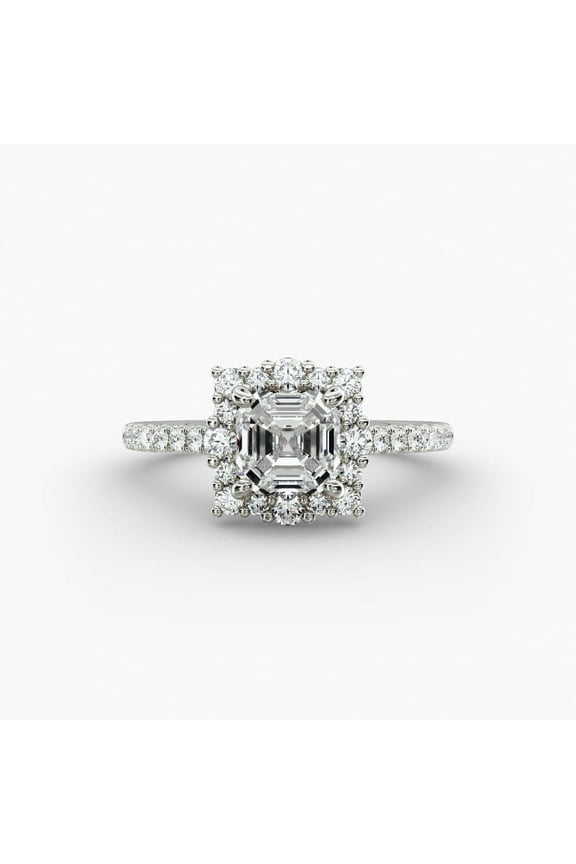 Jewel 14K White Gold Plated Women's Solitaire Ring - Asscher Cut 1.5 Ct Lab Created Diamond Wedding Rings - Diamond Wedding Promise Rings - Botanical Ring for Proposal Gift