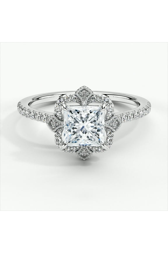 14k White Gold Plated Wedding Anniversary Ring - Excellent 2 Ct Princess Cut Lab Created Diamond Wedding Ring for Her - Promise Wedding Ring for Women's - Vintage Diamond Anniversary Gifts