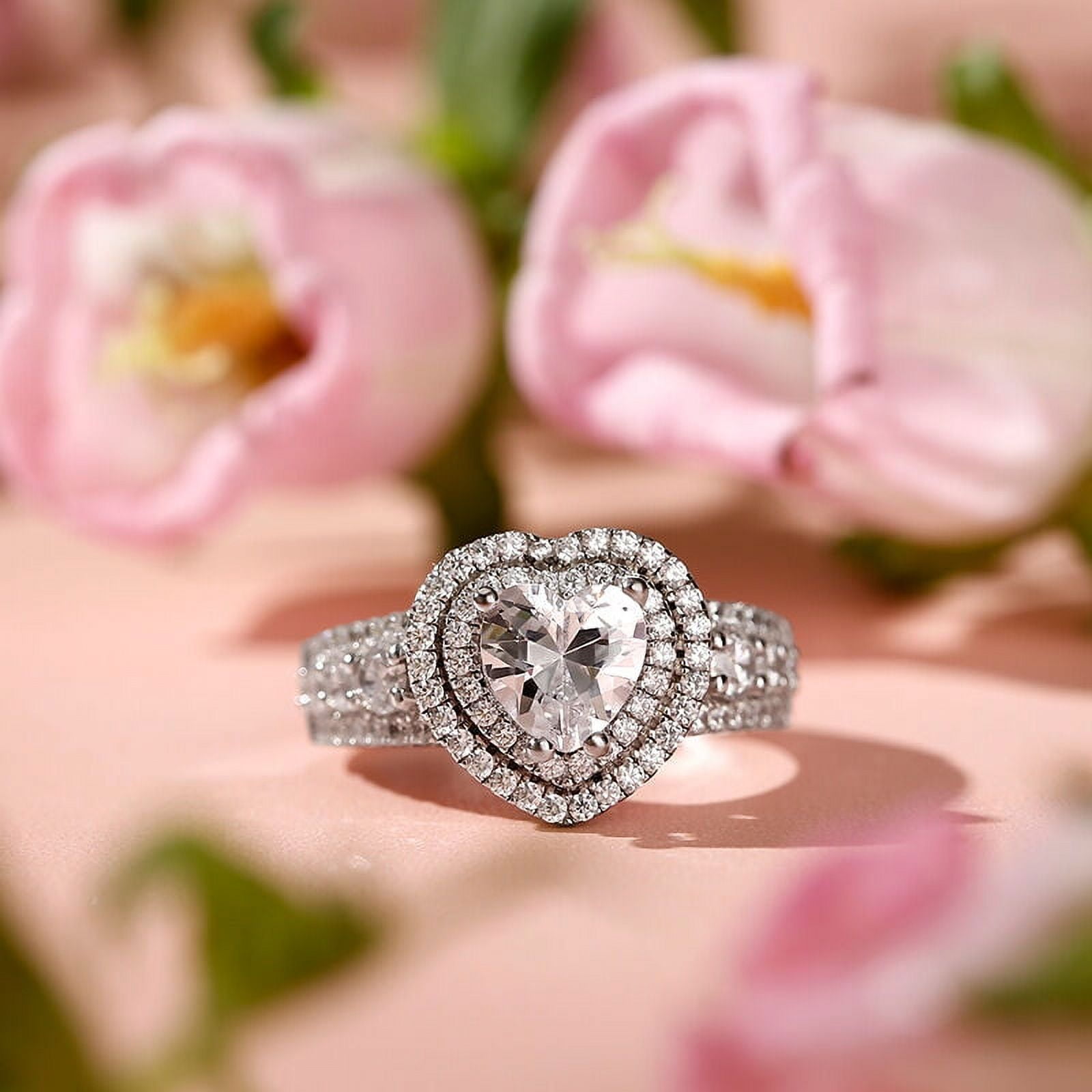 Stacking Solitaire Rings Amor Jewel 2.2 Ct Heart Cut Lab-Created Simulated Diamond Solitaire ...
