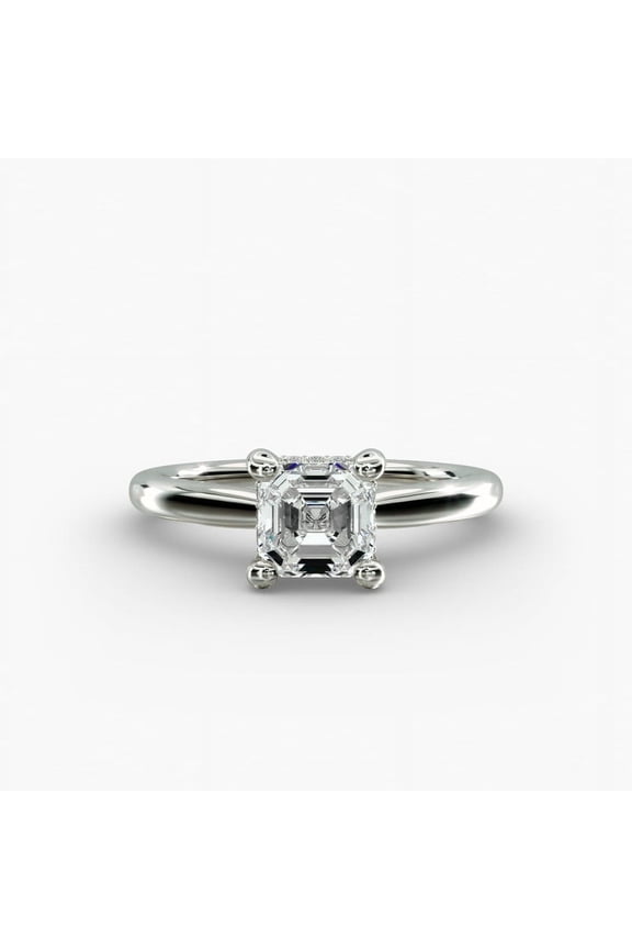 Jewel Asscher Cut 1.6 Ct Lab Created Diamond Engagement Rings - 14K White Gold Plated Solitaire Wedding Rings - Classic Side Stone Silver Engagement Ring for Bridal - Promise Wedding Gift