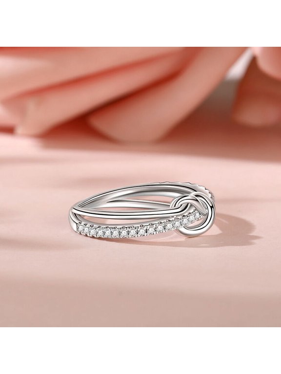 Brilliant 0.8 Ct Round Cut Lab-Created Simulated Diamond Bow Crossover Shank Engagement Ring 14K White Gold Plated for Her