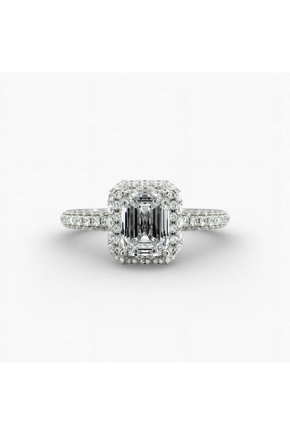 Jewel Emerald Cut 1.7 Ct Lab Created Diamond Women's Wedding Women's Ring - Stamped 14k White Gold Plated Diamond Engagement Ring for Women's - Halo Wedding Ring - Valentine Proposal Ring