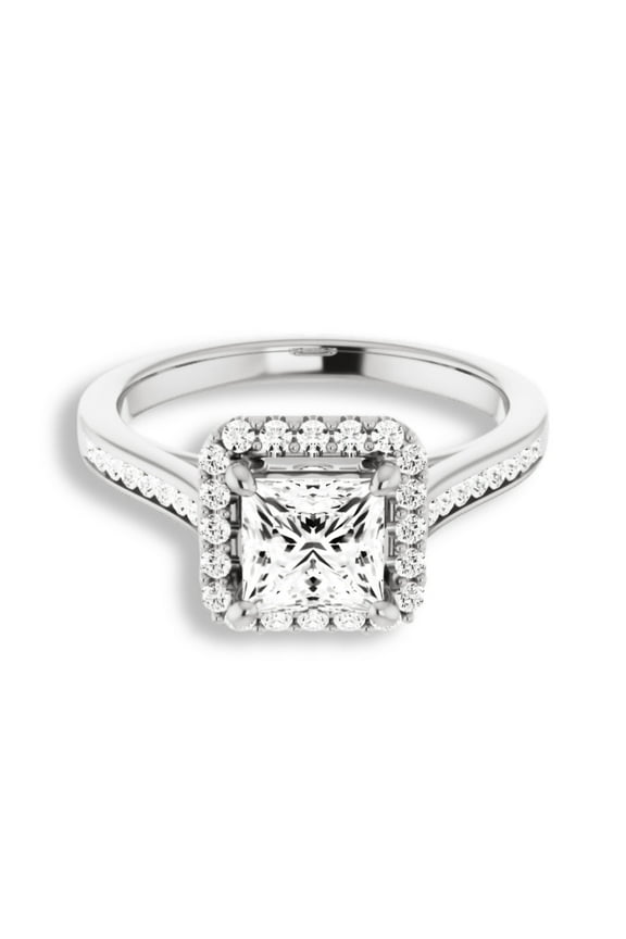 Excellent 1.6 Ct Princess Cut Diamond Ring - 14K White Gold Plated Diamond Ring - Halo Diamond Ring for Women's - Unique Diamond Rings for Her - Christmas Special Gift for Women's