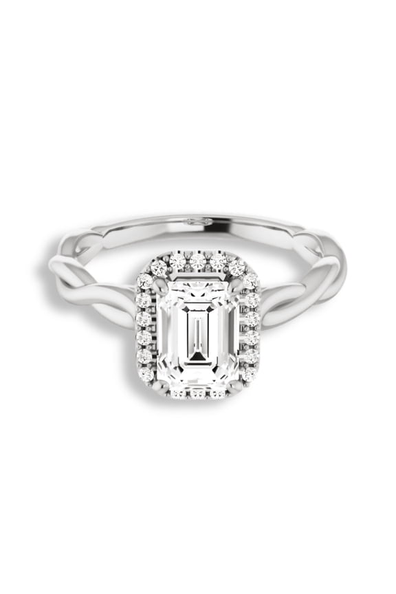 Excellent 1.8 Ct Emerald Cut Diamond Ring - 14K White Gold Plated Wedding Anniversary Rings - Halo Twisted Engagement Rings for Wife - Promise Wedding Gift for Women's - Gift for Birthday