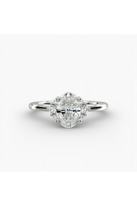 Oval Cut Excellent 2 Ct Diamond Engagement Ring - 14K White Gold Plated Wedding Anniversary Rings - Side Stone Unique Design Wedding Ring for Her- Party Wear Diamond Rings for Women's