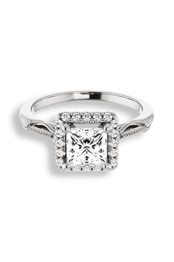 Princess Cut 1.7 Ct Lab Created Diamond Rings - 14K White Gold Plated Wedding Rings - Halo Ring for Women's - Engagement Wedding Unique Rings for Women's - Valentine's Day Gift