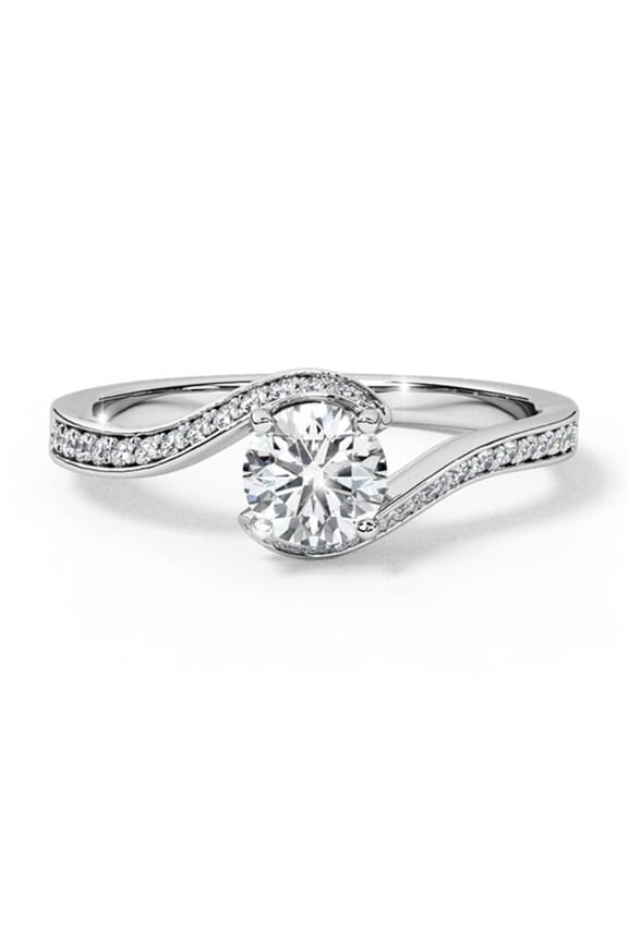 Round Cut 1.8 Ct Lab Created Diamond Rings - 14K White Gold Plated Wedding Rings - Best Solitaire Bypass Rings for Her - Engagement Wedding Unique Rings for Wife - Valentine's Day Gift