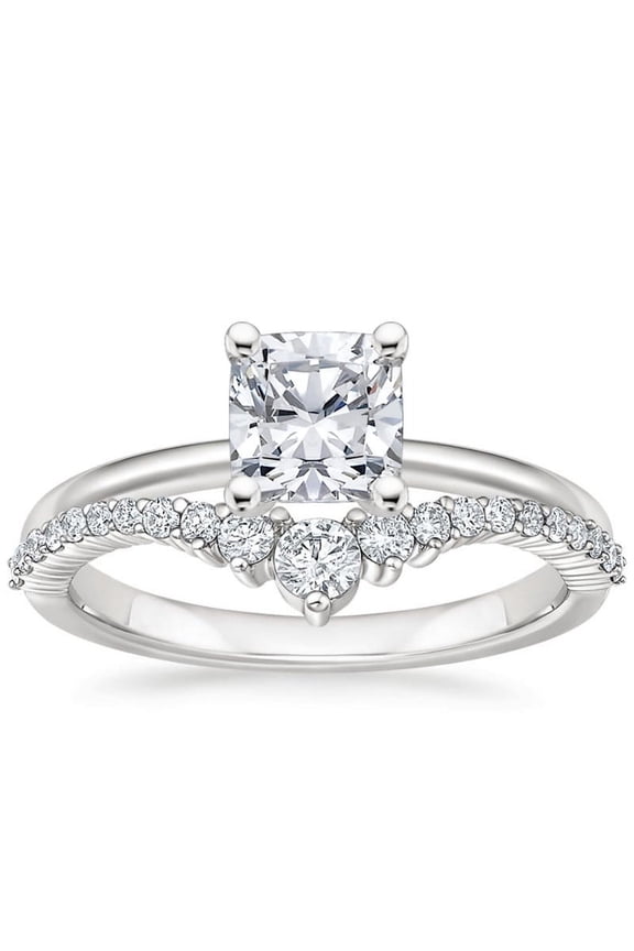 White Gold Plated 14K Diamond Ring - Cushion Cut Excellent 1.9 Ct Diamond Ring For Women's - Curved Solitaire Ring for Her - Hidden Halo Diamond Rings for Sister - Promise Rings