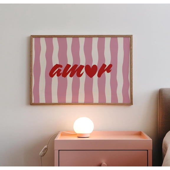 Amor Pink Striped Typography Unframed Paper Print
