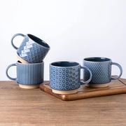 AmorArc 12OZ Stackable Coffee Mugs, Ceramic Coffee Cups with Texture Patterns for Man,Woman,Dad,Mom, Modern Coffee Mugs Set of 4 for Latte/Cappuccino/Cocoa. Dis