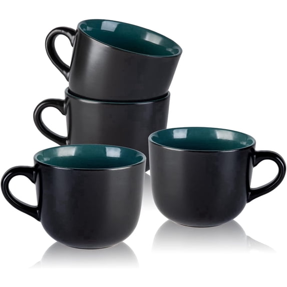 AmorArc 24 oz Soup Mugs with Handles, Jumbo Ceramic Bowls Mugs Set with handles for Coffee Cereal Cappuccino Snacks, Microwave&Dishwasher safe Soup Cups for Meal-Green