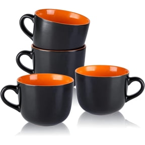 AmorArc 24 oz Soup Mugs with Handles, Jumbo Ceramic Bowls Mugs Set with handles for Coffee Cereal Cappuccino Snacks, Microwave&Dishwasher safe Soup Cups for Meal-Orange