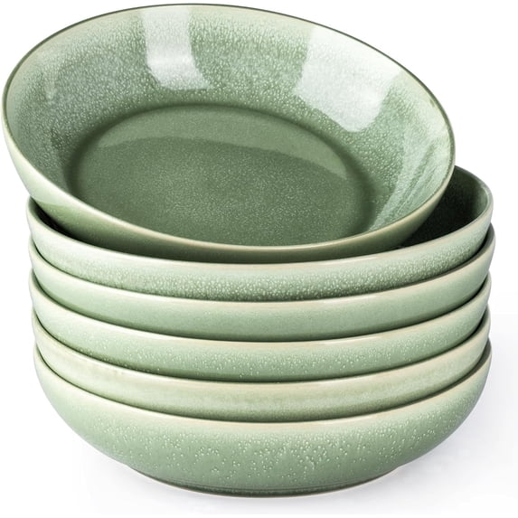 AmorArc 8.5'' Large Ceramic Pasta Bowls Set, 36oz Stoneware Bowls Set of 6 for Kitchen, Reavtive Glaze Bowls-Microwave,Dishwasher Safe for Pasta,Salad,Oatmeal-Olive Green
