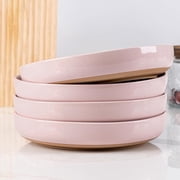 AmorArc 8.75 Large Ceramic Pasta Bowls, 36oz Handpainted Stoneware Bowls Set of 4, Microwave&Dishwasher Safe Bowls with Rustic Terracotta Underside for Pasta Salad, Cloud Pink
