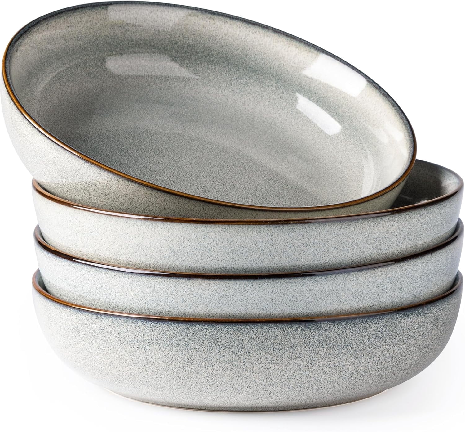 AmorArc 8.75'' Large Ceramic Pasta Bowls, 38oz Stoneware Pasta Serving Bowls Set of 4 for Kitchen, Wide Bowls for Fruit,Pasta,Salad,Oatmeal,Meal, Microwave Safe, Reactive Glaze-Green Wheat