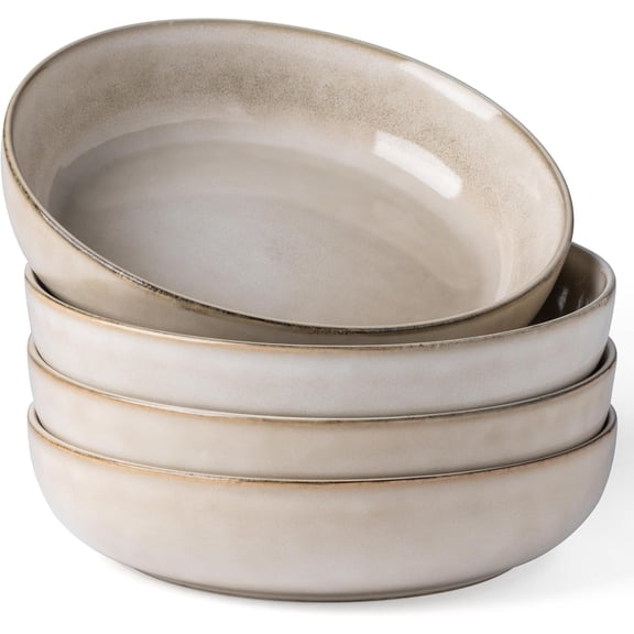 AmorArc 8.75'' Large Ceramic Pasta Bowls, 38oz Stoneware Pasta Serving Bowls Set of 4 for Kitchen, Wide Bowls for Fruit,Pasta,Salad,Oatmeal,Meal, Microwave Safe, Reactive Glaze-Cappuccino