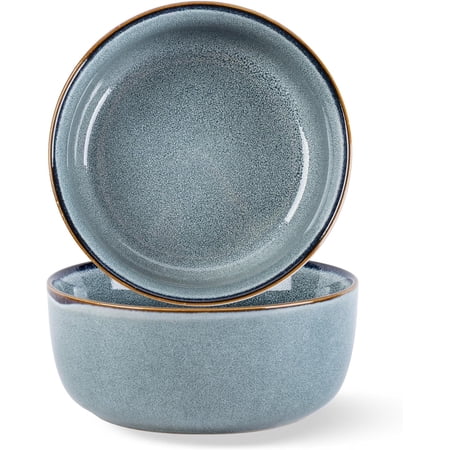 AmorArc Ceramic Cereal Bowls Set of 2 for Kitchen, 22oz Stoneware Soup Bowls Set for Cereal Soup, Modern Kitchen Bowls for Meal, Dishwasher &Microwave Safe, Reactive-Space Blue