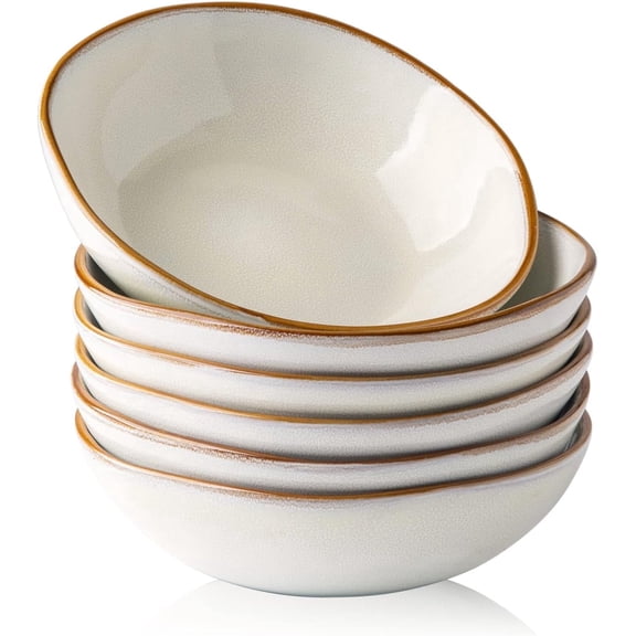 AmorArc Ceramic Cereal Bowls Set of 6, 24 oz Handmade Stoneware Bowls Set for Cereal Soup Salad, Stylish Kitchen bowls for Meal, Dishwasher & Microwave Safe, Reactive Glaze-Pearl White